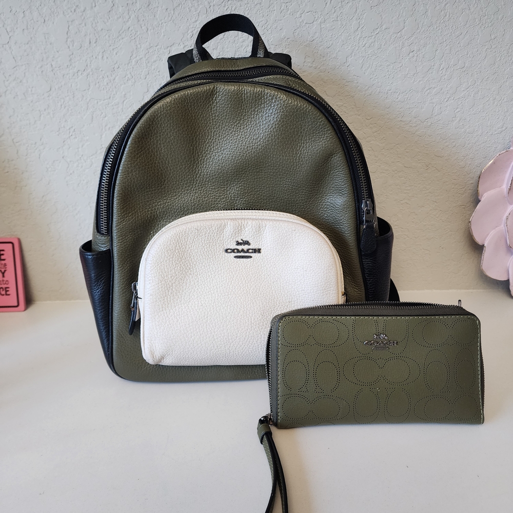 Coach Olive Green and White Women's or mens  Backpack with wallet - Picture 2 of 14